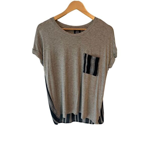BOBEAU Women's Rolled Short Sleeve Crew Neck T-Shirt Gray Pocketed Small - Picture 1 of 7